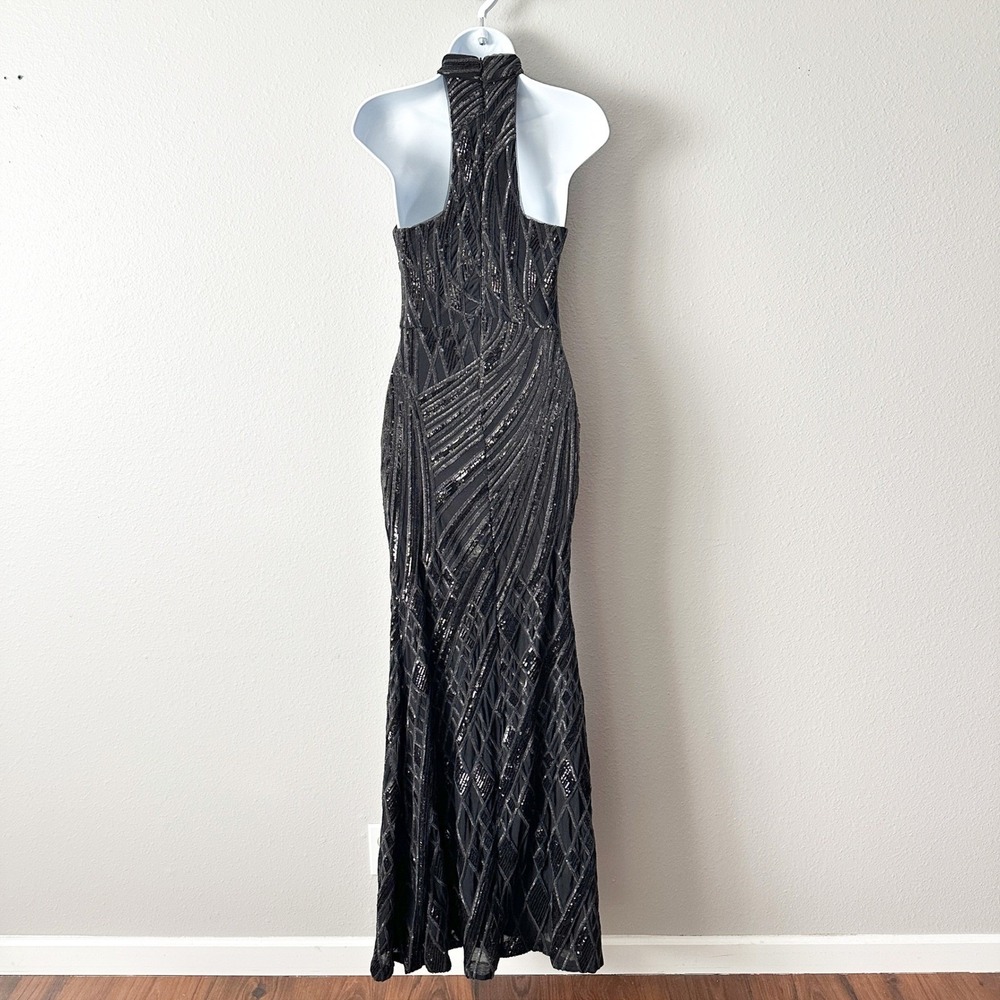 AQUA Sequin Argyle Halter Neck Floor‎ Length Trumpet Mermaid Gown Dress Size 2 - Picture 7 of 14